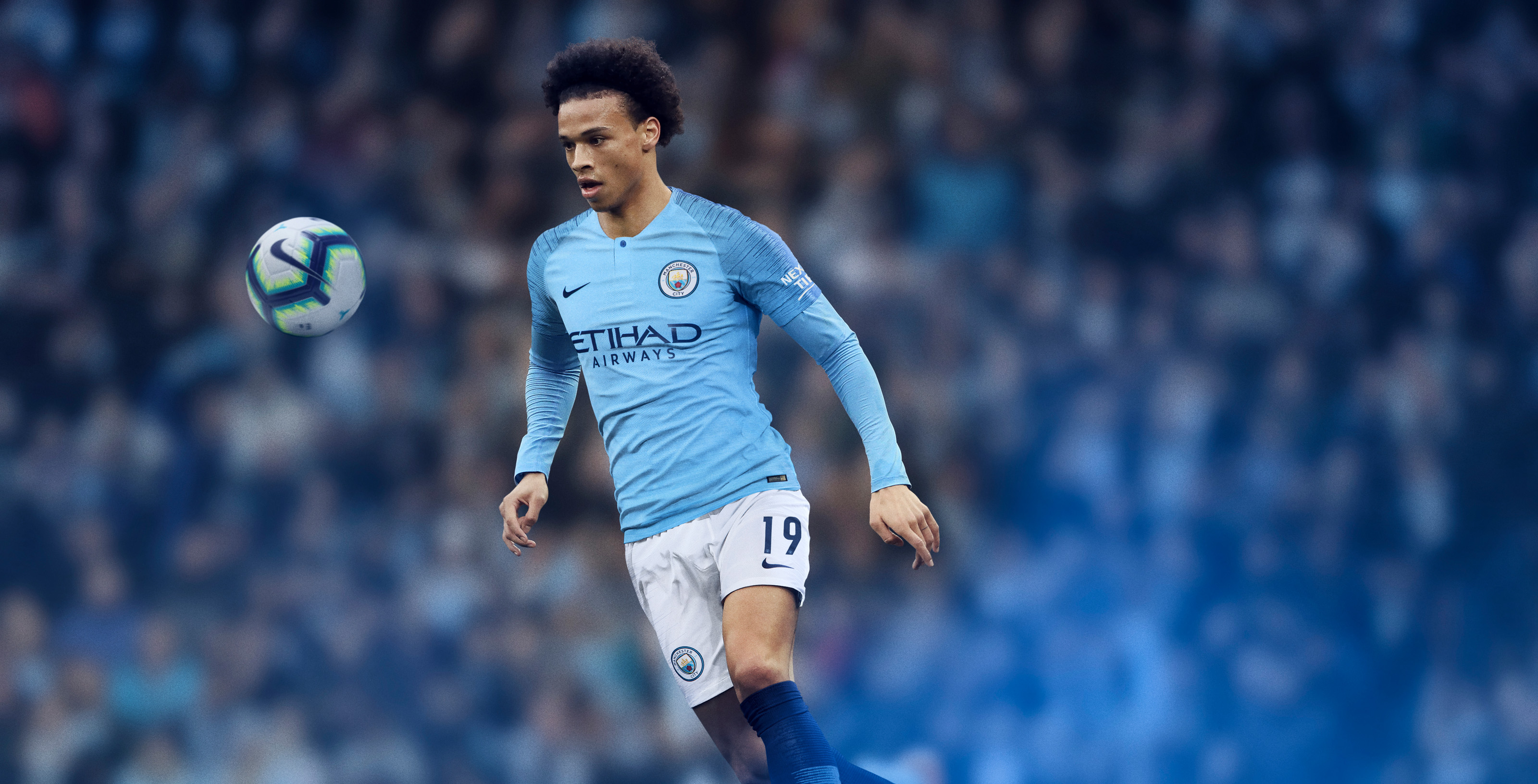 MANCHESTER, ENGLAND - APRIL 07: Leroy Sane of Manchester City during the Premier League match between Manchester City and Manchester United at Etihad Stadium on April 7, 2018 in Manchester, England. (Photo by Matthew Ashton - AMA/Getty Images)